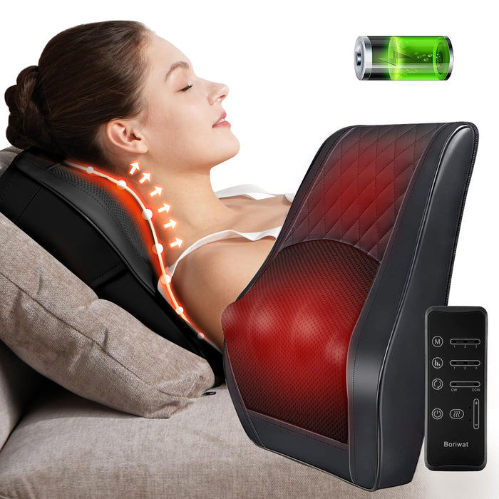 Boriwat Back Massager with Heat, Cordless Massagers for Neck and Back, Shiatsu Neck Massage Pillow for Back, Shoulder, Leg Pain Relief, Gifts for Men Women Mom Dad, Stress Relax at Home Office and Car