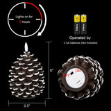 Wondise Flameless Candles with Timer, Battery Operated Flickering 3D Wick Real Wax Pine Cone Candles for Christmas Indoor Decoration, Set of 2(D3.5 x H6 Inch)