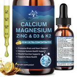 (2 Pack) 10 In 1 Calcium Magnesium Zinc D3 K2 Supplement, Liquid Drops With Vitamin D Vegan Calcium Citrate Magnesium Glycinate, Bone & Immune Support, Sleep & Leg Cramps, L-Theanine Boron, 1 Fl Oz