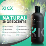 KICK Mens Shampoo - Sulfate Free Shampoo - Peppermint and Tea Tree Oil Shampoo - Anti Hair Loss Shampoo - Dry Scalp Shampoo for Thinning Hair - Natural Anti Dandruff Shampoo for Men - 509 ml - 17oz