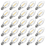 Meconard C7 Led Replacement Christmas Light Bulb, 25 Pack C7 Shatterproof Led Bulbs for Christmas Outdoor String Lights, E12 Candelabra Base, Commercial Grade Holiday Bulbs, Warm White