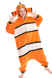 DELEY Unisex Kids Clownfish Onesie Pajamas, Flannel Animal One Piece Costume Sleepwear Halloween Cosplay Homewear Orange White