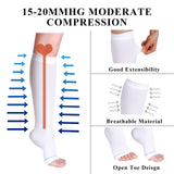 Sintege 4 Pairs Open Toe Anti Embolism Compression Stockings 15-20mmHg TED Hose Compression Socks 18mmHg Toeless Knee Compression Socks for Women Men Swelling (L/xl)