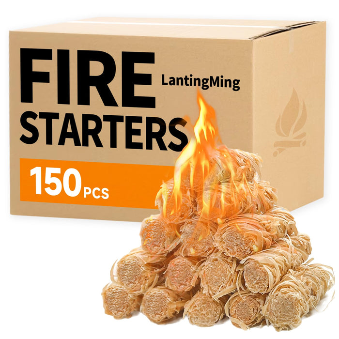 LantingMing 150 PCS Fire Starter for Fireplace, Waterproof - Natural Fire Starters, for BBQ, Pizza Oven, Fire-Pit, Campfires, Camping Charcoal Starter, Quick Light Wood Charcoal Firestarter