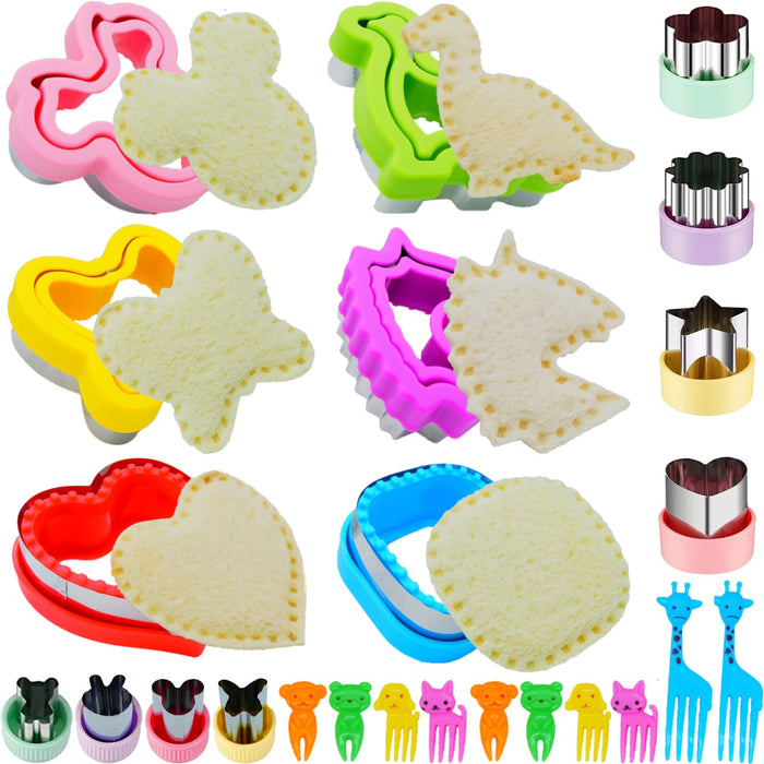BANIC Uncrustable Sandwich Cutter, 24Pcs Sandwich Cutter and Sealer Set, Crustless Sandwich cutter Shapes Butterfly Unicorn Dino ect, Lunch & Bento Box Accessories,Bread Fruit Cookie Cutters for kids