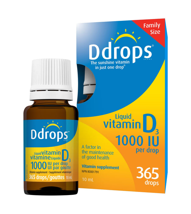 Ddrops Adults 1000IU 365 Drops - Liquid Vitamin D3 Supplement, Supporting Strong Bones & Immune System