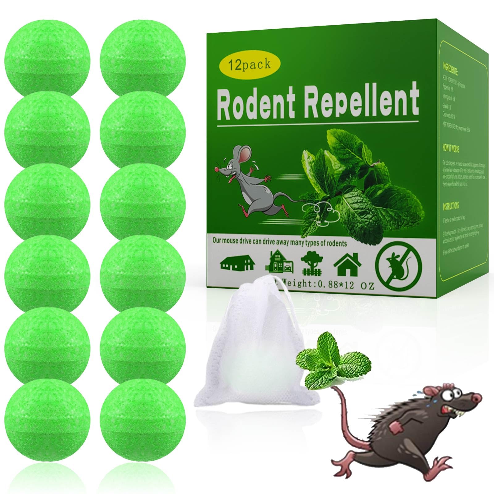 Mice Rodent Repellent 12Pills, Peppermint Oil Moth Balls for Mouse Rat