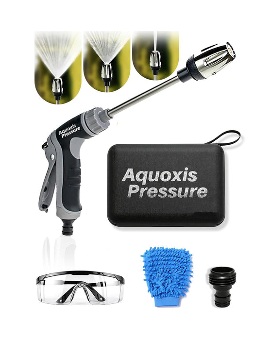 Aquoxis Pressure Washer Gun, High Pressure Garden Hose Nozzle with 360° Rotating Nozzle, 3 Spray Modes, Handheld Jet Nozzle Power Washer for Garden Hose - Fit with U.S. 3/4In Threaded Hoses(Grey-A)