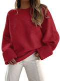 LILLUSORY Women's Christmas Holiday Red Oversized Sweaters Dress 2024 Trendy Casual Fuzzy Knit Chunky Warm Tops Ruby Red