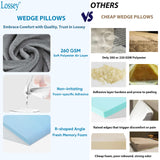 Lossey Wedge Pillow for Sleeping, 12 Inch Bed Wedge Pillo, Memory Foam Top Triangle Pillow Wedge for Head, Back, Leg with Washable Cover