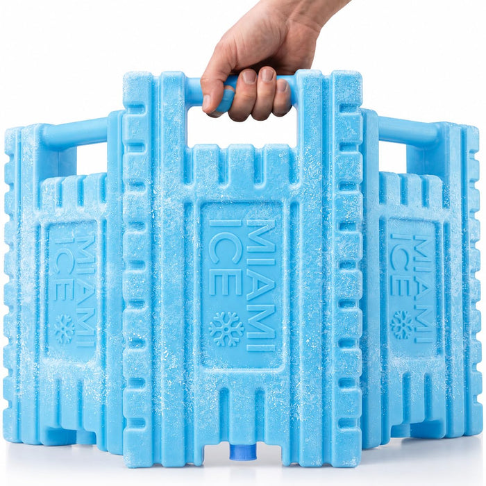Miami Ice Reusable XL Cooler Ice Pack (12"x9") - Replaces 21 lbs of Ice, Stays Cold 24–48 Hours, BPA-Free, Built-in Handle, Large Frozen Ice Packs for Cooler - 3 Pack