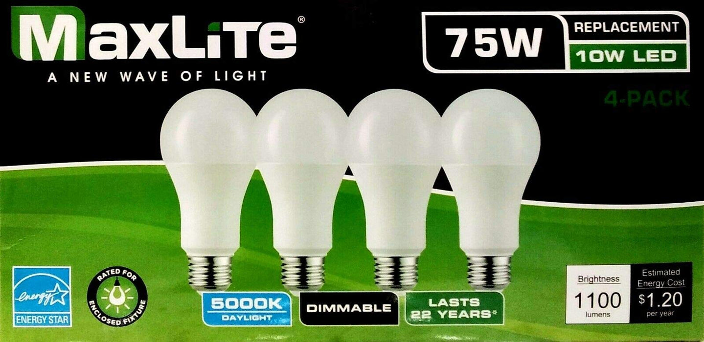 Maxlite LED Dimmable 4Pk A19 Bulb 75W Daylight 5000K