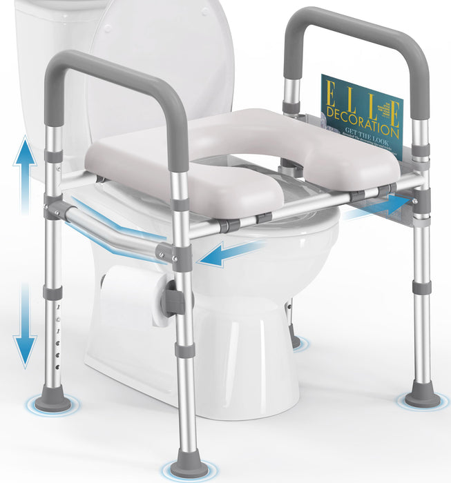 HOMLAND Toilet Seat Risers for Seniors, FSA HSA Eligible Adjustable Raised Toilet Seat with Handles for Elderly, Pregnant, Handicapped 400LBS Capacity Fit Any Toilet, Gray