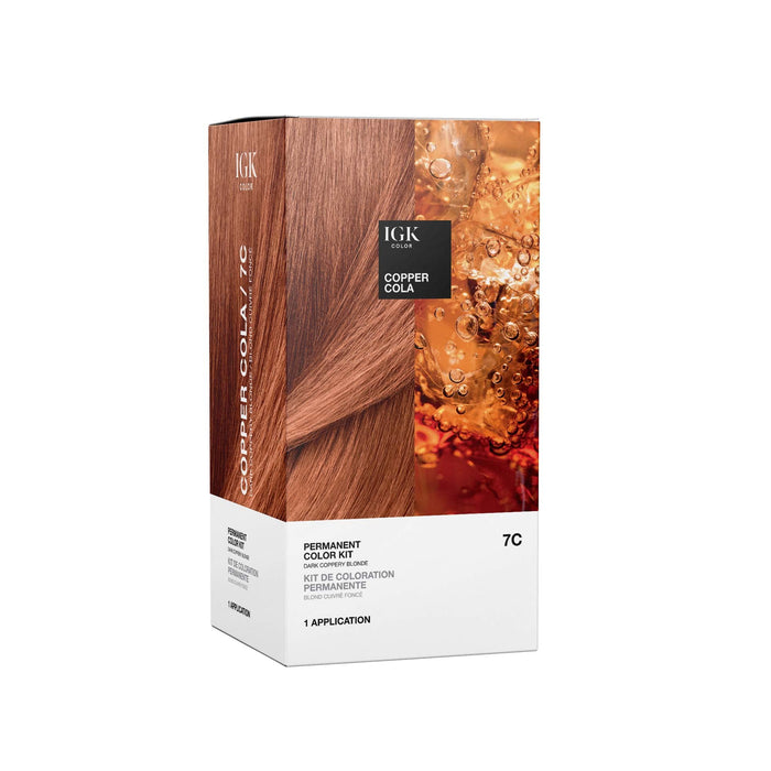 IGK Permanent Color Kit COPPER COLA - Dark Coppery Blonde 7C | Easy Application + Strengthen + Shine | Vegan + Cruelty Free + Ammonia Free | 4.75 Oz