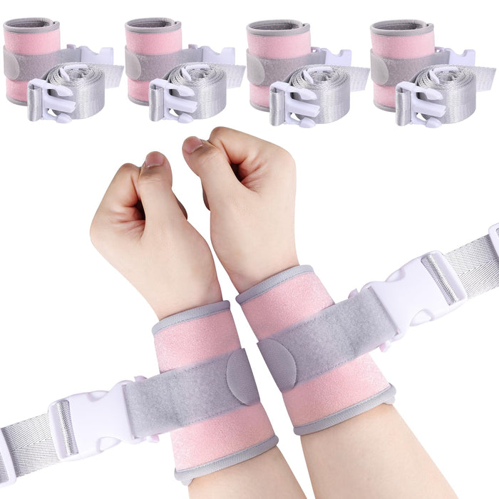 lefeke Patient Medical Restraints with Quick Release Buckles, Bed Restraints Belts for Wrists and Ankles, Limb Holder Movement Limited Ties for Hands and Legs（4 Pcs Pink）
