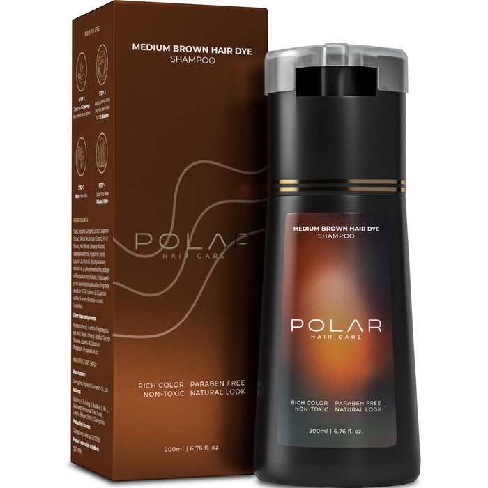 Polar Hair Dye Shampoo for Gray Hair, Medium Brown Color for Women & Men