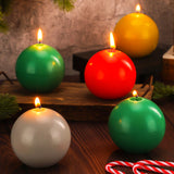 Kittmip 5 Pcs Christmas Advent Round Ball Candle 3 Inch Unscented Candle Set Christmas Advent Candles for Christmas Garland Candle Holders Church Decorations, Party Supply (Green, Silver, Gold, Red)