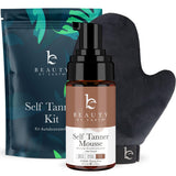 Self Tanner Tanning Mousse Kit - USA Made with Natural & Organic Ingredients, Self Tanner Mousse and Mitt, Self Tan Kit, Tanning Foam for Fake Tan, Ultra Dark Sunless Tanner, Self Tanners Best Sellers