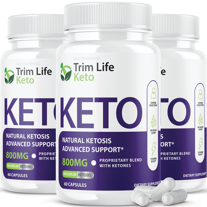 IDEAL PERFORMANCE Trim Life Keto Pills Weight Fat Management Loss Shark 800mg Labs Extra Strong Xtra Ketosis Supplement (3 Pack)