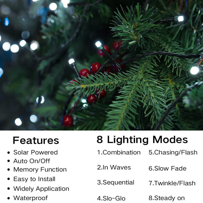 Joomer Solar Christmas Lights 72ft x 2 Pack 200 LED 8 Modes Solar String Lights Waterproof Solar Fairy Lights for Christmas Decorations (White)