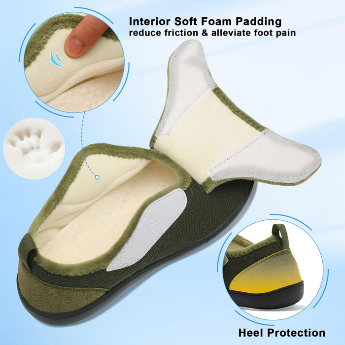 Mens Wide Slippers Comfy Diabetic Orthopedic Shoes Adjustable House Slippers Swollen Feet Walking Shoes Elderly Hospital Recovery Slippers Size