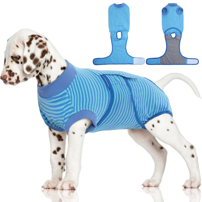 FUAMEY Recovery Suit for Dogs After Surgery,Soft Breathable Dog Bodysuit E-Collar & Cone Alternative Surgical Suit,Male Female Dog Neuter Spay Suits Anti Licking Wounds Onesie Navy Blue Strips S