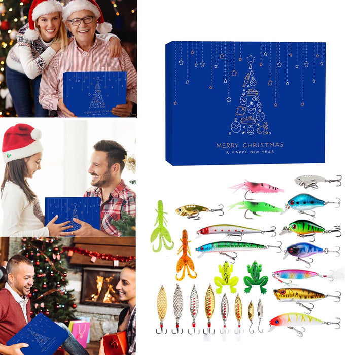 Fishing Tackle Advent Calendar 2024, 24 Days Christmas Fishing Set Fishing Lure Advent Calendar for Adult Men Teen Boys Father Boyfriend Granpa, 2025 Xmas Surprise Gift for Fishing Lover