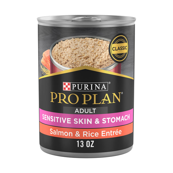 Purina Pro Plan Sensitive Skin and Stomach Wet Dog Food Pate Salmon and Rice Entree - (Pack of 12) 13 oz. Cans