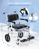 Shower Chair with Wheels, Hybodies Folding Shower Wheel, Transport Chair, Commode, Rolling Bath Chair for Handicap, Elderly & Injured, Waterproof & Soft, Front Locking Wheels, Safety Straps Included