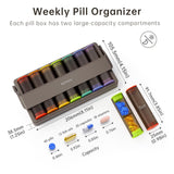 Weekly Pill Organizer 2 Times a Day, KOVIUU Large Travel Pill Box 7 Day, Am Pm Twice Daily Pill Case with Rotatable Handle, Pill Holder Container for Vitamin, Medicine, Supplement, Translucent-Brown