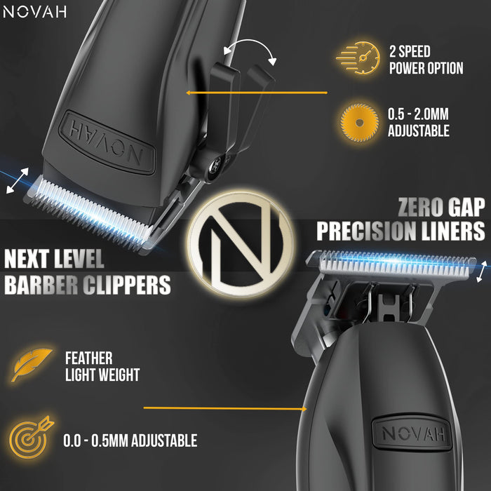 Novah® Professional Hair Clippers for Men, Professional Barber Clippers and Trimmer Set, Mens Cordless Hair Clippers for Barbers Haircut Kit Fade