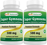 Best Naturals Gymnema Sylvestre Extract 500 mg 120 Vegetarian Capsules - Contains Minimum of 25% Gymnemic Acid (Pack of 2)