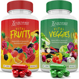 (Set of 2) Vital Fruits and Veggies Supplement Red & Green Superfoods Whole Food Non GMO Vegan Friendly 180 Veggie Capsules 2 Bottles