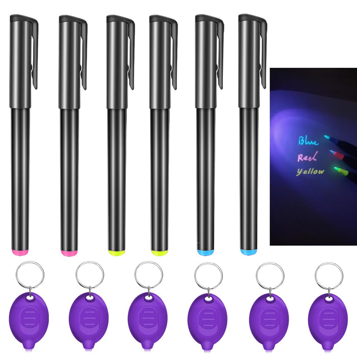 Daemson Invisible Ink Pen, Spy Pen with 6 PCS Mini UV LED Keychain Flashlight, Disappearing Ink Magic Pen with Black Light Markers for Secret Notes, Fit for Christmas Halloween Holiday Gifts (6 PCS)