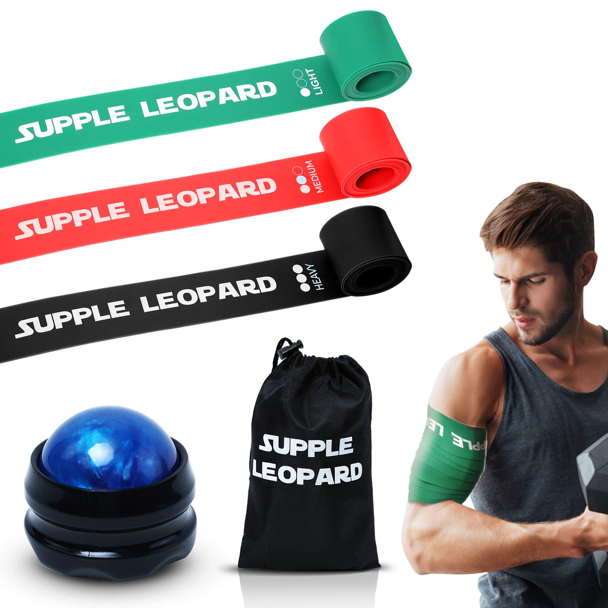 Supple Leopard Muscle Floss Band and Massage Ball Set – Compression Ba