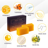 VALITIC 4 Pack Kojic Acid Vitamin C & Retinol Soap Bars for Dark Spot & A Pair of Black Exfoliating Gloves for Body Scrubs