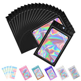 100 Pack Holographic Bag with Front Window Resealable Bags for Small Business Candy Bags Sealable Mylar Bags for Food Storage with 100 Color Labels(Black,5.1 X 8.2 Inch)