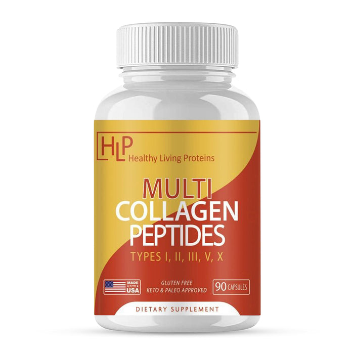 HEALTHY LIVING PROTEINS | Multi Hydrolyzed Collagen Peptides Type I, II, III, V, & X | Ground Beef Grass Fed, Whole Chicken, Egg White Protein | Keto, Paleo, Gluten Free | Capsules (90 count)