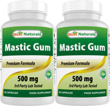 Best Naturals 2 Pack Mastic Gum Capsules 500 mg - 60 Count - (Non-GMO) (Gluten Free) - Promotes Healthy Stomach & Duodenal Health - (Total 120 Capsules)