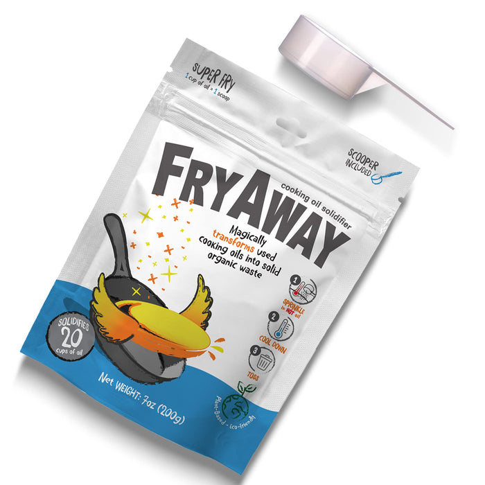 FryAway Super Fry Cooking Oil Solidifier, As Seen on Shark Tank, Solidifies up to 1.5 Gallons of Oil- Plant-Based Cooking Oil Solidifier Powder that Turns Used Oil to Hard Oil, Fry Oil Away for Mess-Free Cleanup and Disposal - Easy to Use, Made in the USA