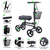 WINLOVE Black Steerable Knee Walker Roller Scooter with Basket Dual Braking System for Angle and Injured Foot Broken Economy Mobility