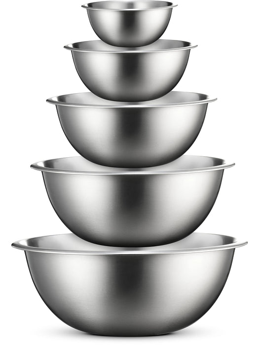 FineDine Stainless Steel Mixing Bowls (Set of 5) Stainless Steel Mixing Bowl Set - Easy To Clean, Nesting Bowls for Space Saving Storage, Great for Cooking, Baking, Prepping