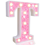 Pooqla LED Marquee Letter Lights, Light Up Pink Letters Glitter Alphabet Letter Sign Battery Powered for Night Light Birthday Party Wedding Girls Gifts Home Bar Christmas Decoration, Pink Letter T