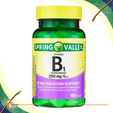 Spring Valley Vitamin B1 (Thiamine) 250mg Tablets, Supports Energy Production & Healthy Metabolism*, Helps Break Down Fats & Protein + Includes Venancio’sFridge Sticker (100 Count)
