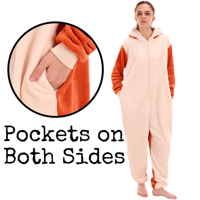 COSUSKET Snug Fit Unisex Adult Onesie Pajamas, Flannel Cosplay Fox One Piece Halloween Costume Sleepwear Homewear