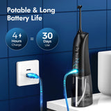 Demita Cordless Water Flosser for Teeth, 300ML 3 Modes 5 Jet Tips Portable Electric Flosser Pick for Adults, IPX7 Waterproof Oral Irrigator Dental Flosser Cleaning Kit for, Gums, Braces Care(Black)