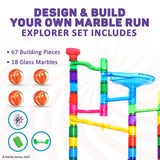 Marble Genius Marble Run - 85 Complete Pieces Maze Track Christmas Toys for Adults, Teens, Toddlers & Kids Aged 4-12 Years Old (67 Translucent Marbulous Pieces + 18 Glass-Marble Set), Explorer Set