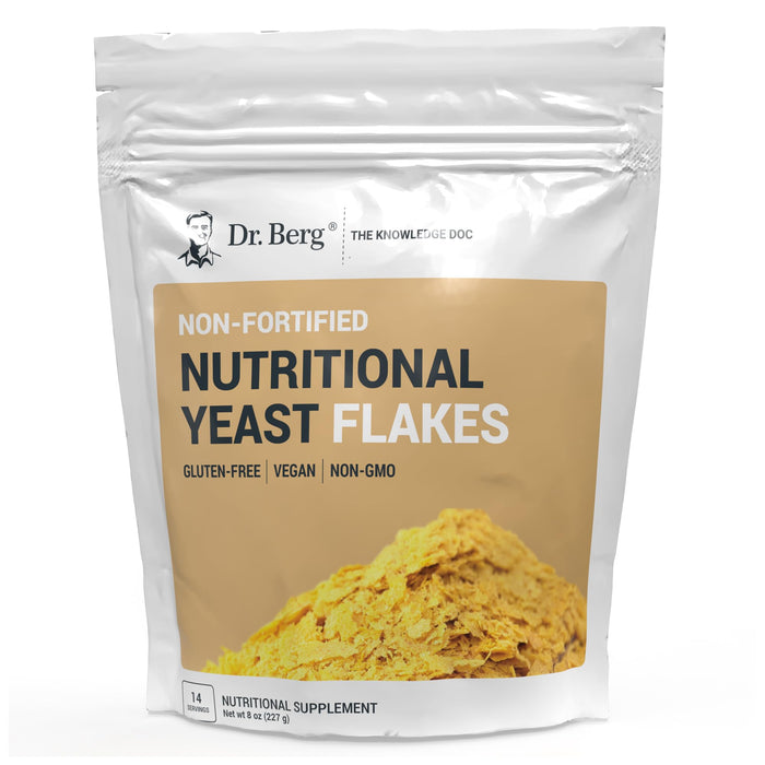 Dr. Berg Premium Nutritional Yeast Flakes - Delicious Non-Fortified Nutritional Yeast with Naturally Occurring B Vitamins - 8oz