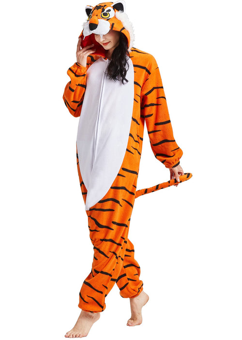 DarkCom Onesie Christmas Pajamas Adult Animal Halloween Costume Cosplay Tiger One Piece Unisex Homewear Polar Fleece Sleepwear X-Large